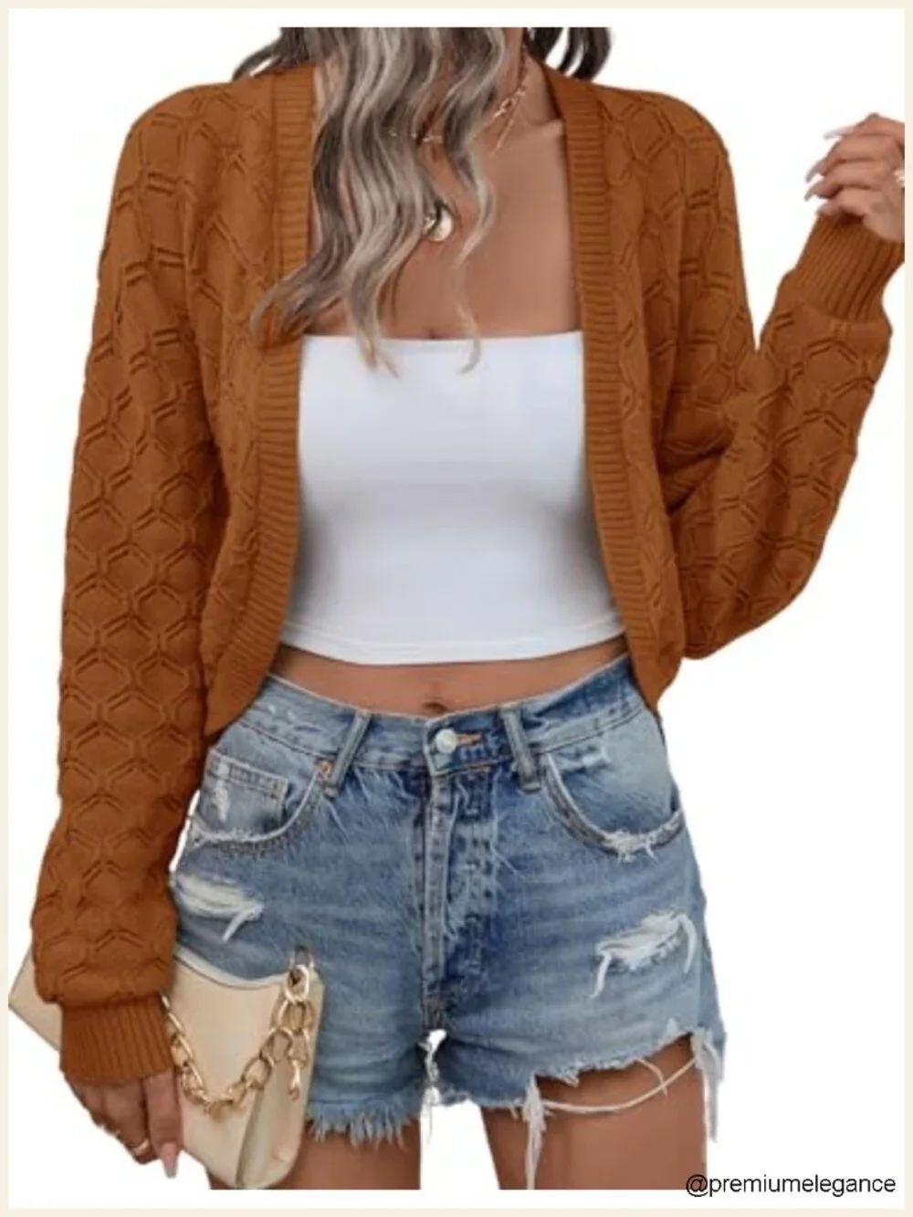 Womens Cropped Cardigan Bolero Shrug Knit Open Front Long Sleeve Sweater